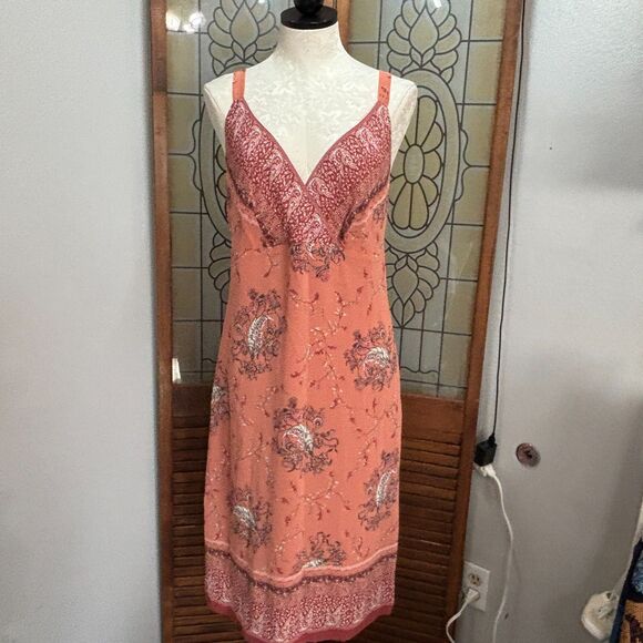 J. Jill Dress Peach Floral Lined Chiffon Mini Slip Sleeveless Boho Size 14 Tall - Picture 1 of 11